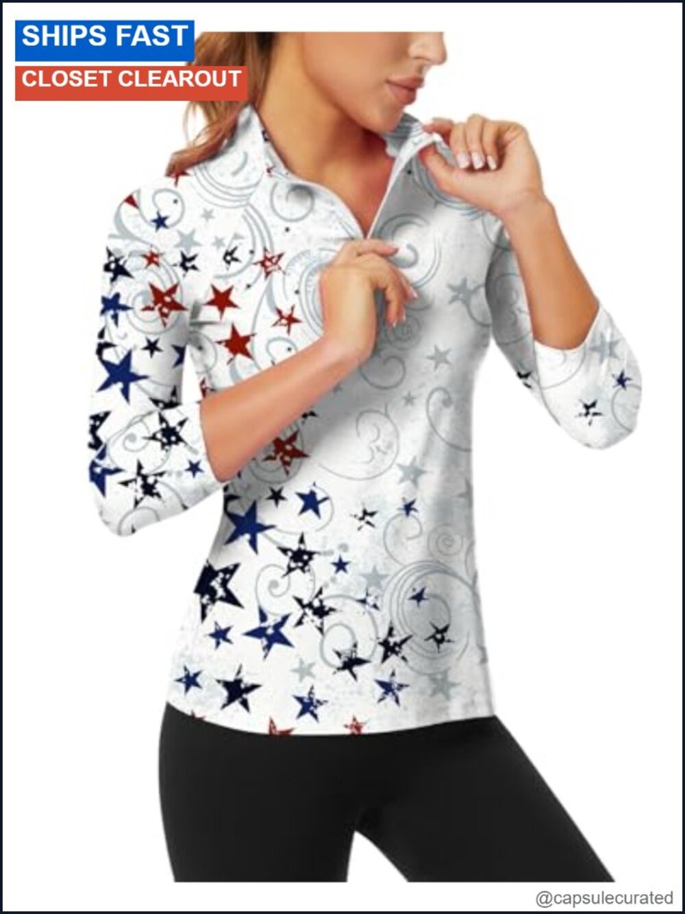 Women's 3/4 Sleeve Quarter Zip Golf Polo Athletic Pullover Tennis Shirt